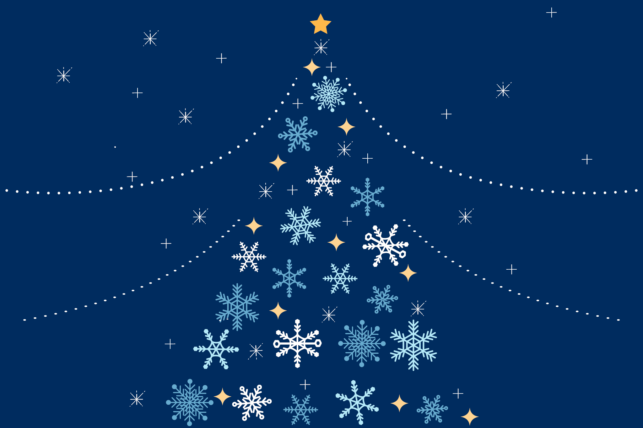 Koristeltu joulukuusi tähtitaivaan edessä, piirroskuva